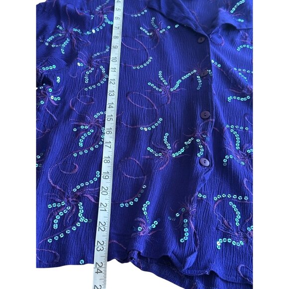 Womens Vintage Purple Sequin Embellished Button-Up Blouse Short Sleeve 2X - Picture 6 of 9